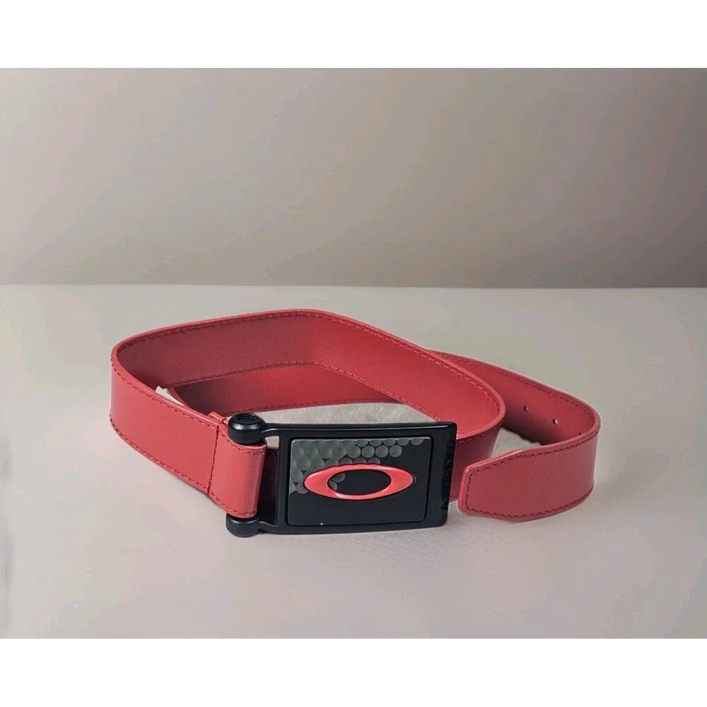 Vintage Oakley Ellipse Golf Red Leather Belt Black Buckle 2011 Y2K Tech Size L